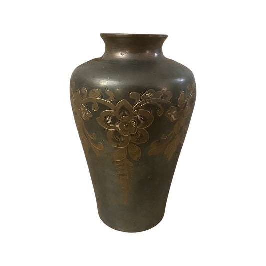 Gunmetal and Brass Floral Vase