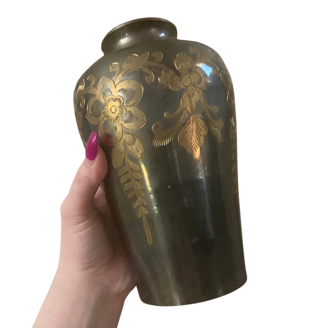 Gunmetal and Brass Floral Vase