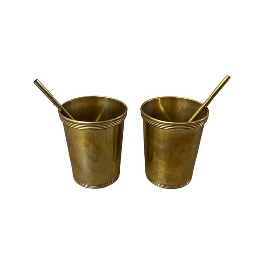 Pair of Brass Cups & Straws