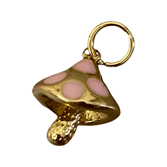 Gold and Pink Enamel Mushroom Charm